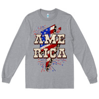 Heather Grey America 4th of July Long Sleeve Tee - CowGirlArtShop