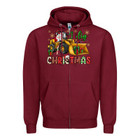 Burgundy i dig Christmas bulldozer santa Zipper Hoodie - JahusDesignShop