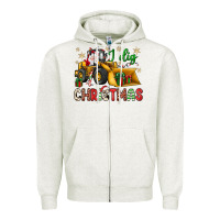 Oatmeal Heather i dig Christmas bulldozer santa Zipper Hoodie - JahusDesignShop