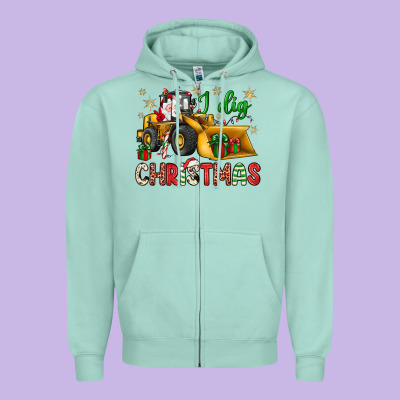 I Dig Christmas Bulldozer Santa Zipper Hoodie Designed By Jahusdesignshop
