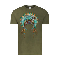 Vintage Olive native american headdress turquise Vintage Tee - BarkalooDesign