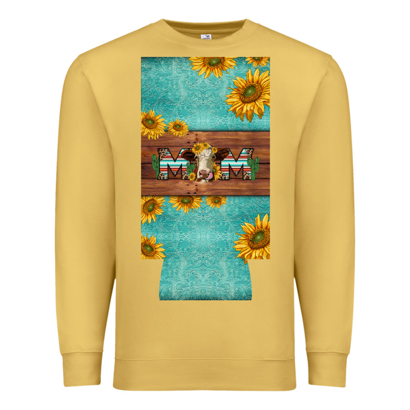 Mom Hereford Cattle Sunflowers On Tooled Leather Slim Can Cooler Premium Sweatshirt by BarkalooDesign | Teevron
