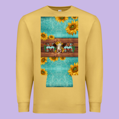 Mom Hereford Cattle Sunflowers On Tooled Leather Slim Can Cooler Premium Sweatshirt Designed By Barkaloodesign