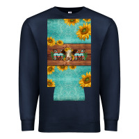 Navy mom hereford cattle sunflowers on tooled leather slim can cooler Premium Sweatshirt - BarkalooDesign