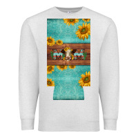 Oatmeal Heather mom hereford cattle sunflowers on tooled leather slim can cooler Premium Sweatshirt - BarkalooDesign