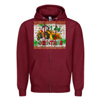 Burgundy i dig christmas bulldozer santa Zipper Hoodie - JahusDesignShop