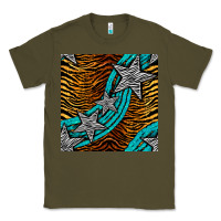 Army Green tiger turquoise glitter and stars seamless pattern Classic Tee - BundleAndBundleShop
