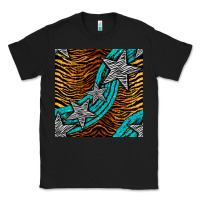 Black tiger turquoise glitter and stars seamless pattern Classic Tee - BundleAndBundleShop