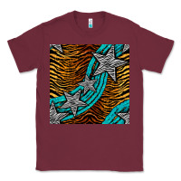 Burgundy tiger turquoise glitter and stars seamless pattern Classic Tee - BundleAndBundleShop