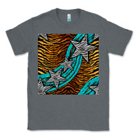 Charcoal Heather tiger turquoise glitter and stars seamless pattern Classic Tee - BundleAndBundleShop