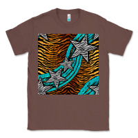 Chestnut tiger turquoise glitter and stars seamless pattern Classic Tee - BundleAndBundleShop