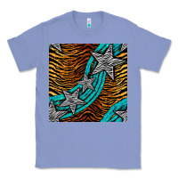 Colony Blue tiger turquoise glitter and stars seamless pattern Classic Tee - BundleAndBundleShop