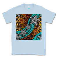 Dusty Blue tiger turquoise glitter and stars seamless pattern Classic Tee - BundleAndBundleShop