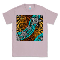 Lilac tiger turquoise glitter and stars seamless pattern Classic Tee - BundleAndBundleShop