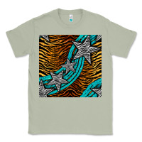 Matcha tiger turquoise glitter and stars seamless pattern Classic Tee - BundleAndBundleShop