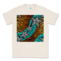 Natural tiger turquoise glitter and stars seamless pattern Classic Tee - BundleAndBundleShop