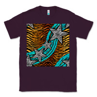 Plum tiger turquoise glitter and stars seamless pattern Classic Tee - BundleAndBundleShop
