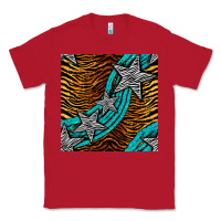 Red tiger turquoise glitter and stars seamless pattern Classic Tee - BundleAndBundleShop