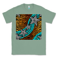 Sage tiger turquoise glitter and stars seamless pattern Classic Tee - BundleAndBundleShop