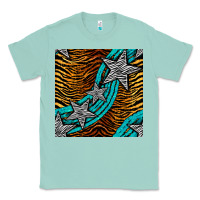 Seafoam tiger turquoise glitter and stars seamless pattern Classic Tee - BundleAndBundleShop