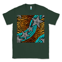 Sports Green tiger turquoise glitter and stars seamless pattern Classic Tee - BundleAndBundleShop