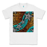 White tiger turquoise glitter and stars seamless pattern Classic Tee - BundleAndBundleShop