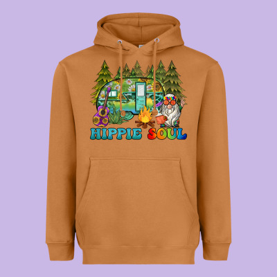 Hippie Soul Camping Heavyweight Hoodie Designed By Barkaloodesign