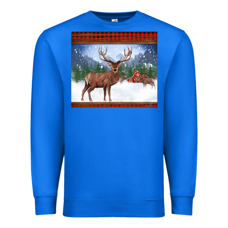 Christmas Reindeer Red Barn Country Farm Christmas Premium Sweatshirt by BarkalooDesign | Teevron