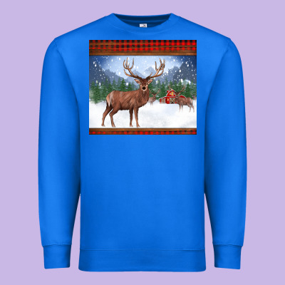 Christmas Reindeer Red Barn Country Farm Christmas Premium Sweatshirt Designed By Barkaloodesign