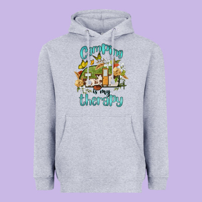 Camping Is My Therapy Heavyweight Hoodie Designed By Barkaloodesign