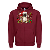 Burgundy christmas joy pug Zipper Hoodie - JahusDesignShop