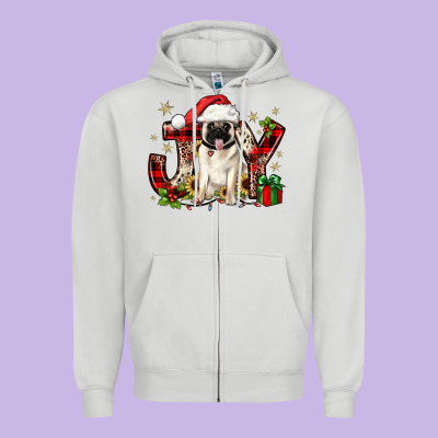 Christmas Joy Pug Zipper Hoodie Designed By Jahusdesignshop