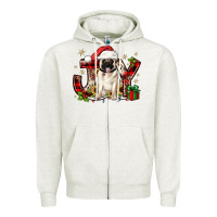 Oatmeal Heather christmas joy pug Zipper Hoodie - JahusDesignShop