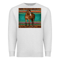 Oatmeal Heather western horse serape  leather leopard Premium Sweatshirt - BarkalooDesign