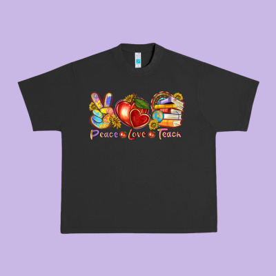 Peace Love Teach Urban Heavy Tee Designed By Texasbilliewilder