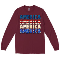 Burgundy America 4th of July Long Sleeve Tee - CowGirlArtShop