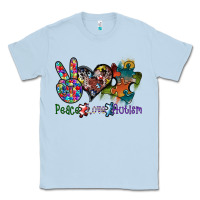 Dusty Blue peace love autism Classic Tee - SublimationCraftShop