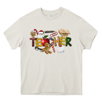 Cream christmas teacher Heavy Core Tee - LillyAllenDesigns