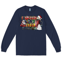 Navy I Believe In Santa And Coffee Long Sleeve Tee - CowhideDigitalArt