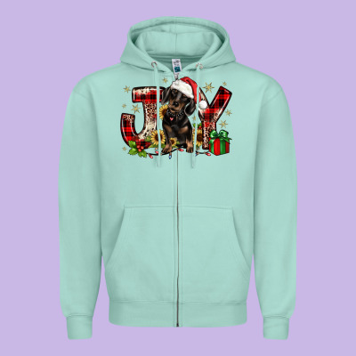 Christmas Joy Dachshund Zipper Hoodie Designed By Jahusdesignshop