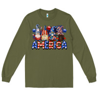 Army Green America gnomes 4th of July Long Sleeve Tee - CowGirlArtShop