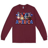 Burgundy America gnomes 4th of July Long Sleeve Tee - CowGirlArtShop