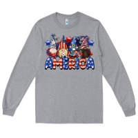 Heather Grey America gnomes 4th of July Long Sleeve Tee - CowGirlArtShop