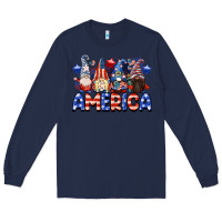 Navy America gnomes 4th of July Long Sleeve Tee - CowGirlArtShop