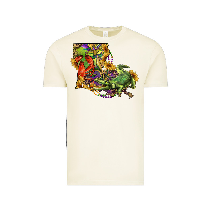 Louisiana Map With Mardi Gras Crocodile Vintage Tee by RanaPortraitStore | Teevron