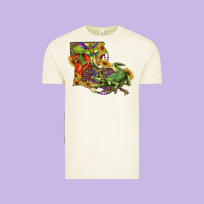 Vintage Tee Louisiana Map With Mardi Gras Crocodile