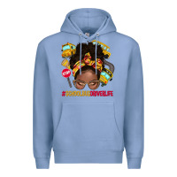 Colony Blue school bus driver life afro messy bun Premium Hoodie - NancyCooperArtShop