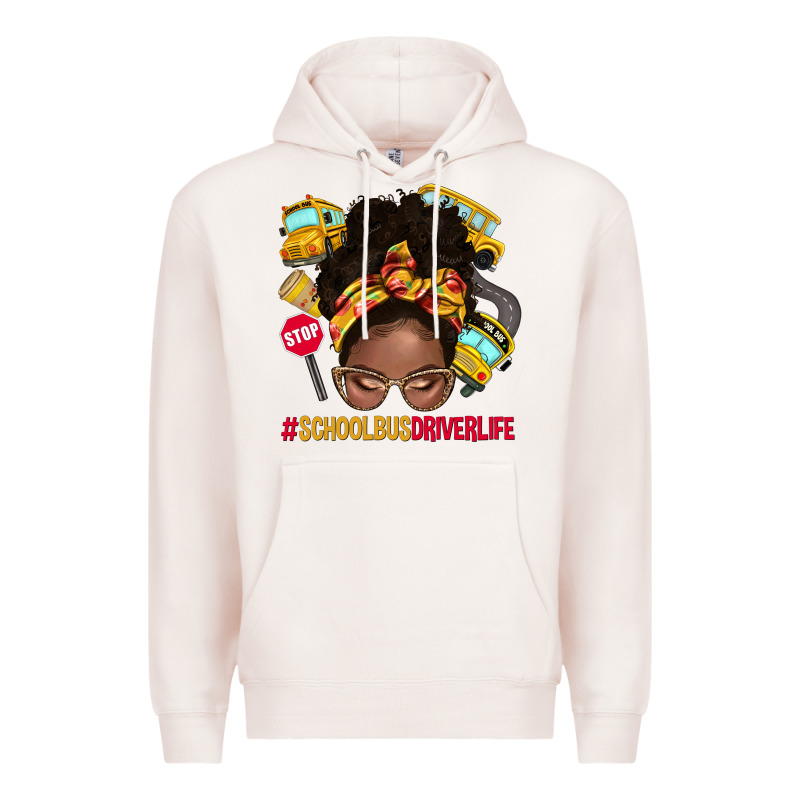 School Bus Driver Life Afro Messy Bun Premium Hoodie by NancyCooperArtShop | Teevron
