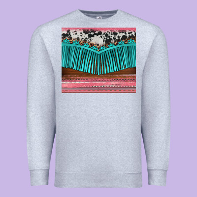 Western Fringe Cowhide Leopard Premium Sweatshirt Designed By Barkaloodesign