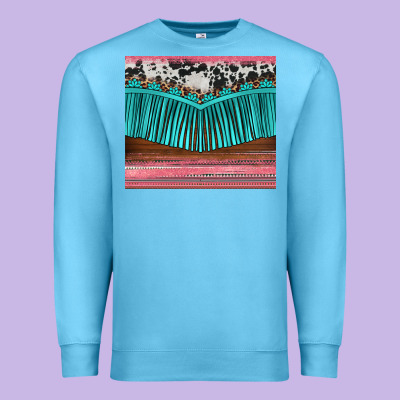 Western Fringe Cowhide Leopard Premium Sweatshirt Designed By Barkaloodesign